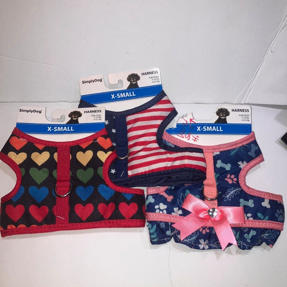 Simply Dog Set of 3 Vest Harnesses XS & Christmas Toy